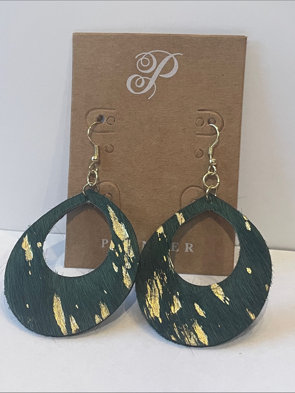 Plunder Dark Green and Gold Teardrop Earrings